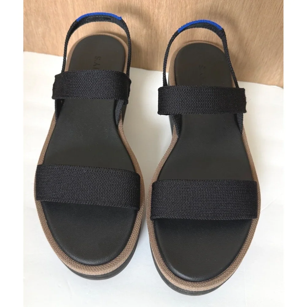 Rothy's Womens The Lightweight Wedge Sandals Black Size 9 NEW Platform Slingback